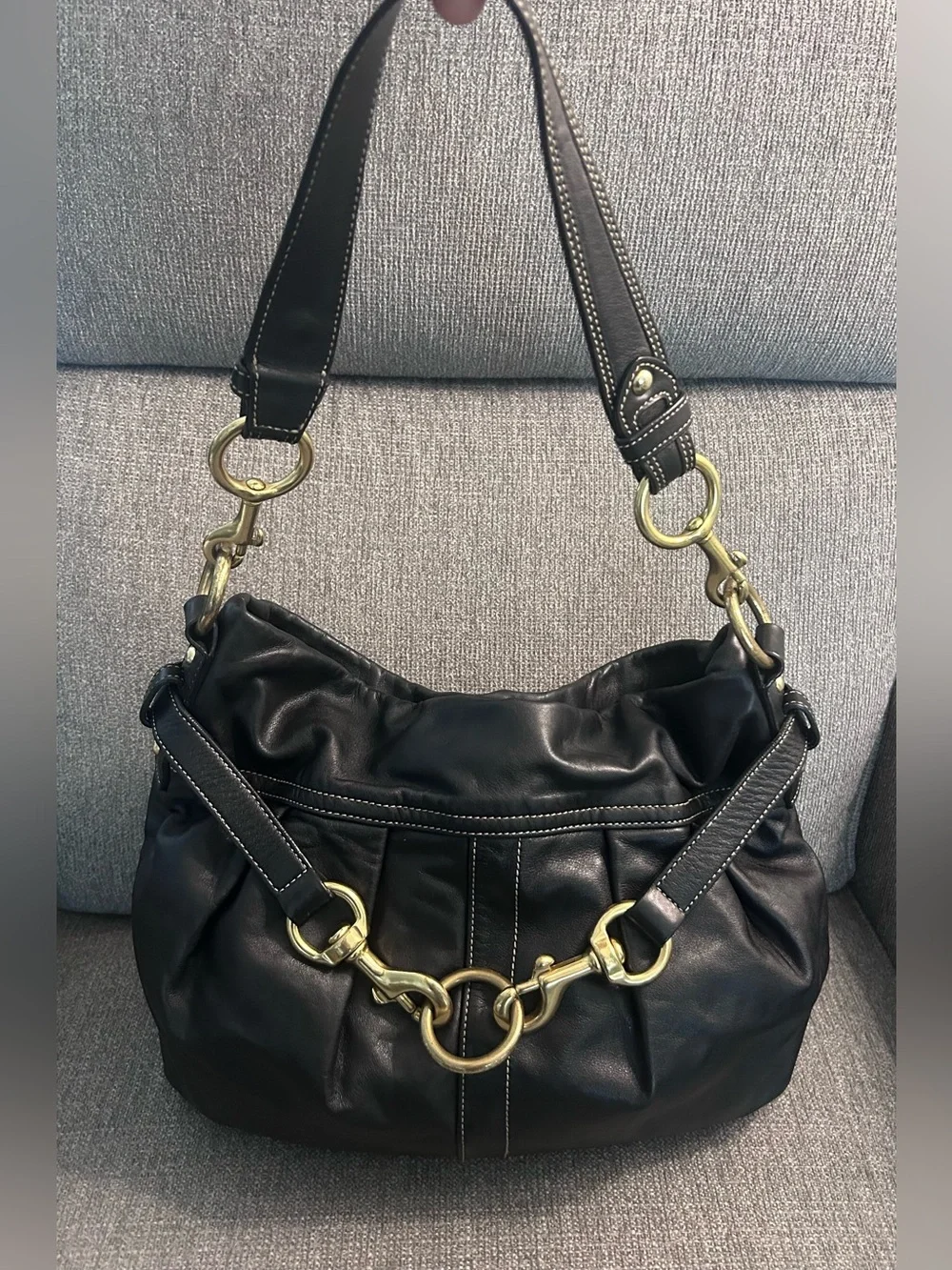 Vintage COACH Black Soft Leather Pleated Ergo Hamptons Belted Hobo Bag (10205)